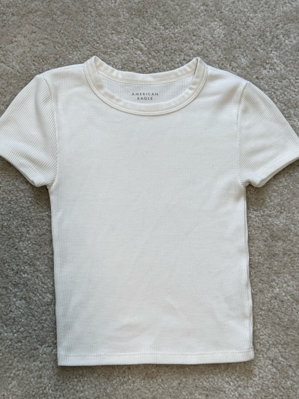 American Eagle Waffle Knit White Short Sleeve Fitted Tee, baby tee, XS
